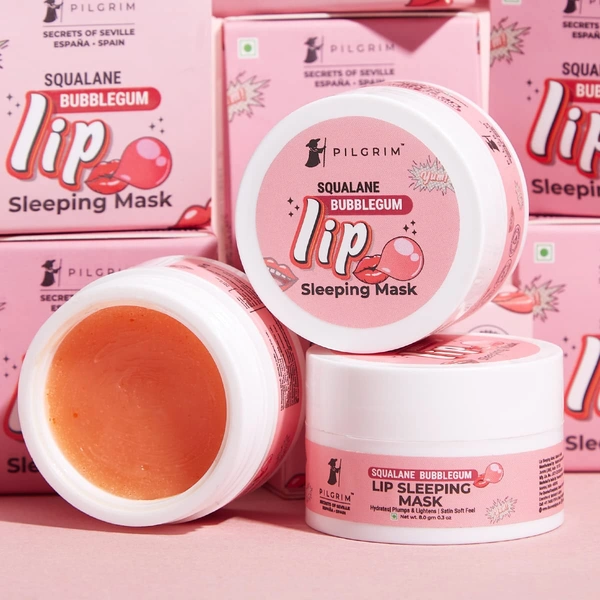 Pilgrim Squalane Bubblegum Lip Sleeping Mask - 8g | With Shea Butter & Pomegranate | Hydrates | Plumps & Lighten |  for Soft & Smooth Lips | Nourishing Lips | Sulfate-Free