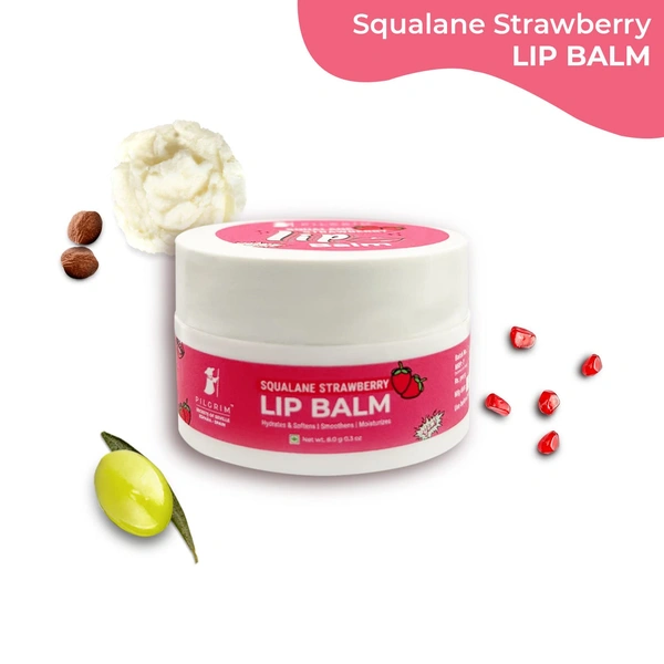 Pilgrim Squalane Strawberry Lip Balm - 8g | With Shea Butter & Pomegranate Extract  | Moisturize & Protect Lips |  Soft, Smooth & Nourished Lips | hydrating Dry & Chapped Lips | Lip Balm with Natural Ingredients