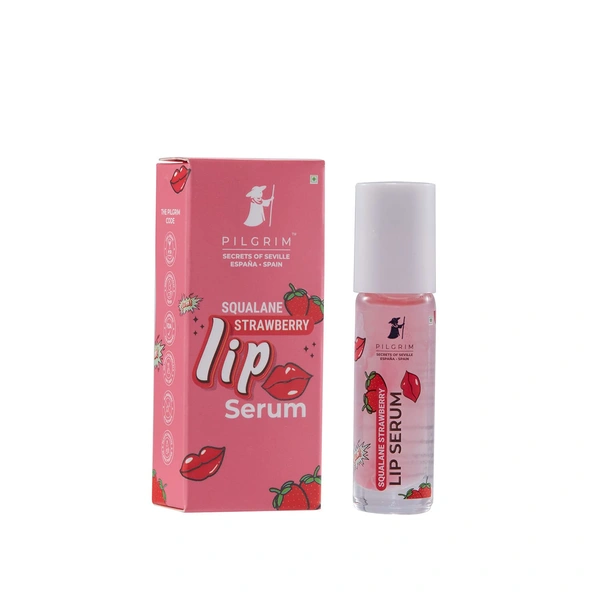 Pilgrim Squalane Strawberry Roll-On Lip Serum - 6ml | With Shea Butter & Pomegranate Extract  | Moisturize & Protect Lips |  Soft, Smooth & Nourished Lips | For Plump & Soft Lips | Lip Balm with Natural Ingredients