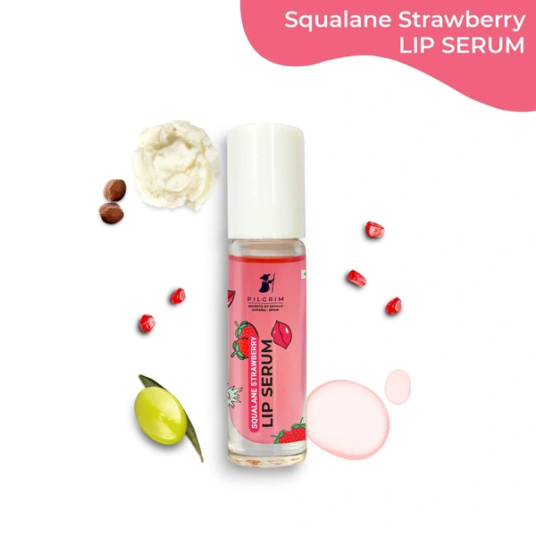 Pilgrim Squalane Strawberry Roll-On Lip Serum - 6ml | With Shea Butter & Pomegranate Extract  | Moisturize & Protect Lips |  Soft, Smooth & Nourished Lips | For Plump & Soft Lips | Lip Balm with Natural Ingredients