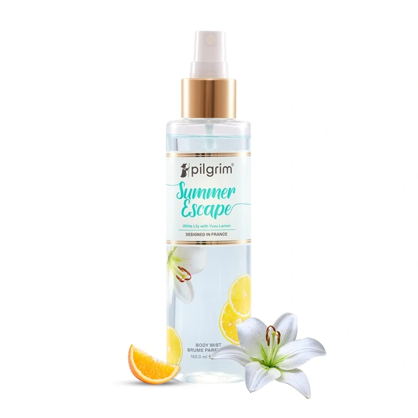 Pilgrim Summer Escape Body Mist - 150 ml  | With White Lily & Yuzu Lemon | Long-Lasting Scent |  Romance perfume for women | Body Mist for Women | Designed in France
