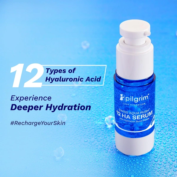 Pilgrim Swiss Aqua Rush 12 HA Serum - 30ml | Deep Hydration | Hyaluronic Acid & Copper Tripeptide | Lightweight & Fast-Absorbing | Deep & Long-Lasting Hydration | For All Skin Types