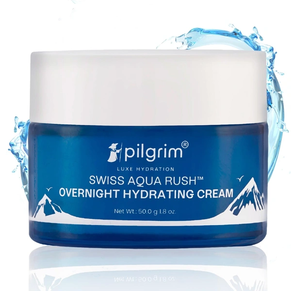 Pilgrim Swiss Aqua Rush Overnight Hydrating Cream - 50g | With Aquaxyl & Ceramides | Overnight Intense Hydration |  Deep Moisture & Skin Barrier Repair |  Lightweight, Non-Greasy | For All Skin Types