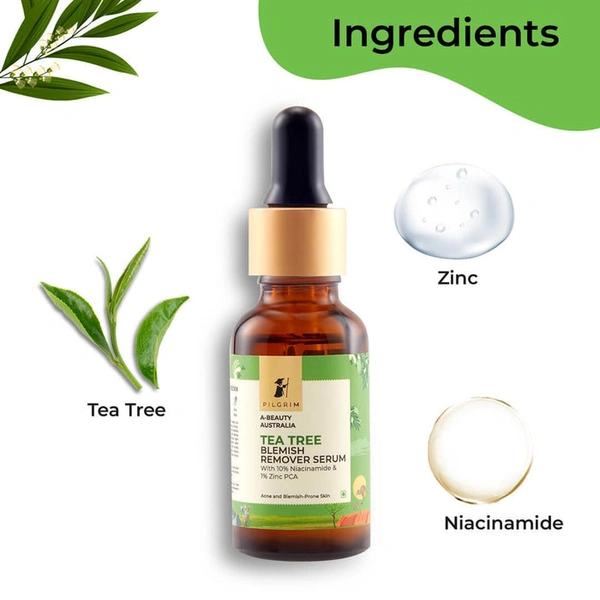Pilgrim Blemish Remover Serum with Tea Tree & 10% Niacinamide, 30ml | Reduces Acne, Controls Oil, and Improves Skin Clarity for a Spot-Free Complexion.