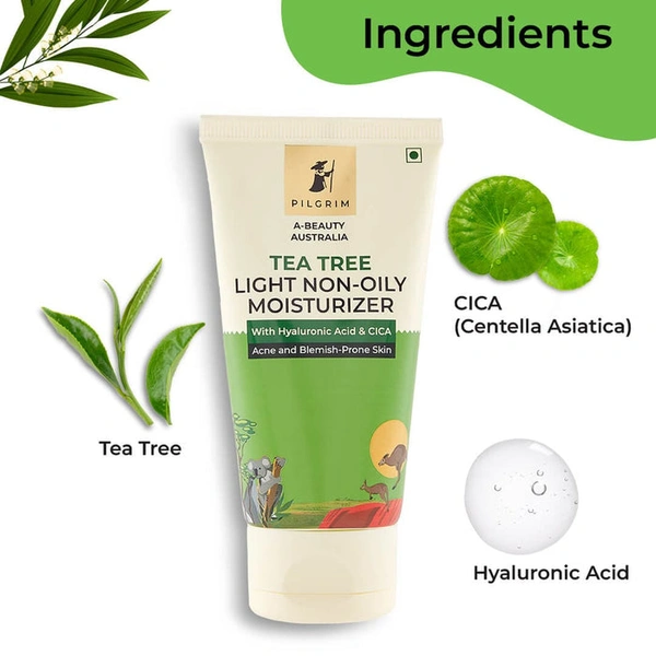 Pilgrim Tea Tree Light Non-Oily Moisturizer, 80.0 gm | 2.8 oz. | Hydrates, Fights Blemishes | Fights Acne