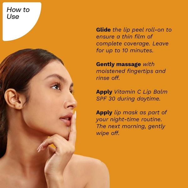 Pilgrim Vitamin C Lip Lightening Kit - 24ml | With Australian Kakadu Plum & Lime Pearl | Brightens, Exfoliates & Nourishes Lips | For Dark ,Dry & Chapped Lips  | 3 in 1 With Lip Peel Roll On, Lip Sleeping Mask & Lip Balm , Orange
