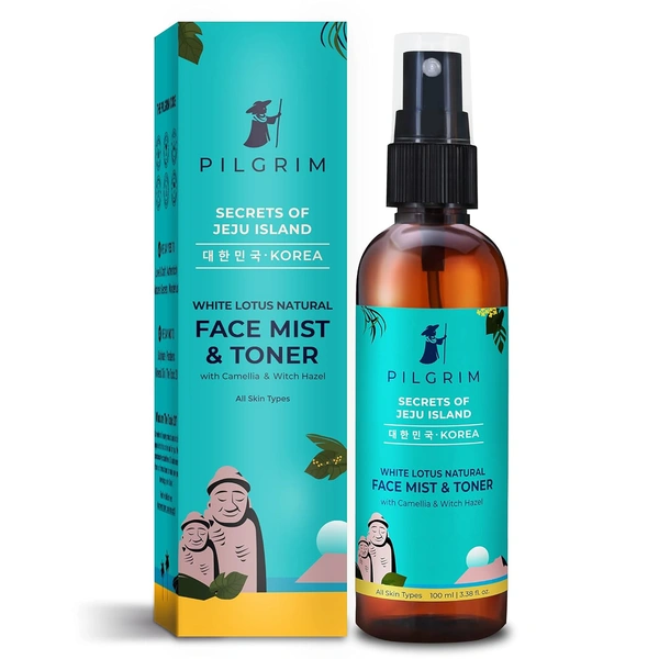 Pilgrim White Lotus Natural Face Mist & Toner -100ml | with Camellia & Witch Hazel | Pore-Tightening & Soothing Toner | Oil Control Toner | Hydrating & Refreshing | Lightweight & Non-sticky | For All Skin Types