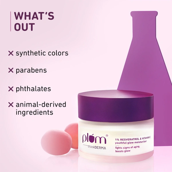 Plum 1% Resveratrol & Vitamin C Youthful Glow Moisturizer 50g | Lightweight Daily Cream for Radiant, Firm & Smooth Skin | Hydrating, Anti-Ageing, Vegan & Dermat-Tested