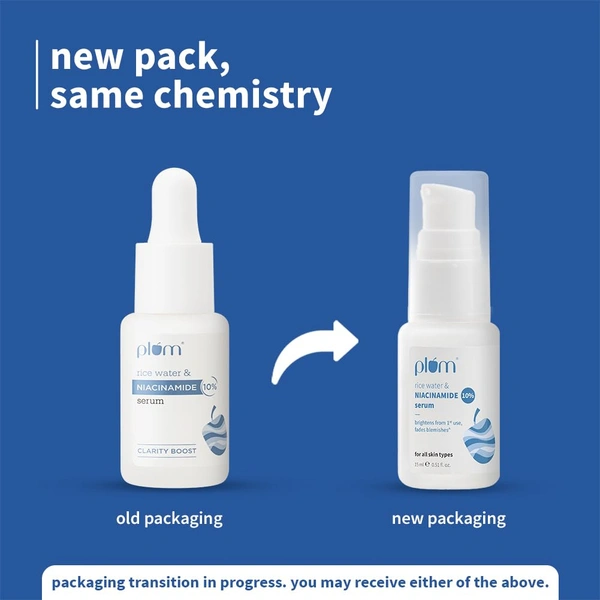 Plum 10% Niacinamide Serum with Rice Water 30ml | Brightening, Clear & Glowing Skin | Anti-Acne & Oil Control Serum for Acne-Prone, Oily, Combination & Sensitive Skin