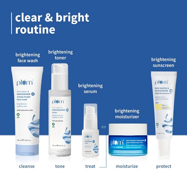 Plum 10% Niacinamide Serum with Rice Water 30ml | Brightening, Clear & Glowing Skin | Anti-Acne & Oil Control Serum for Acne-Prone, Oily, Combination & Sensitive Skin