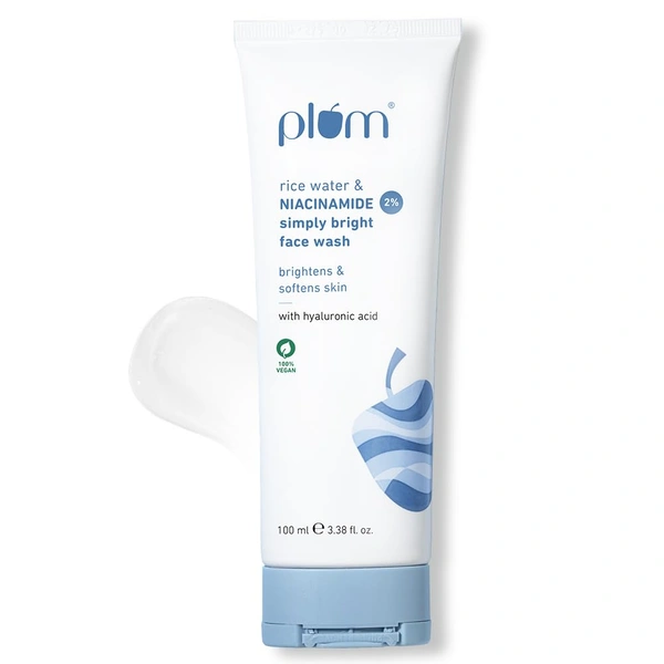 Plum 2% Niacinamide Simply Bright Face Wash 100ml | With Rice Water | Brightens & Smoothens Skin | Helps Fade Blemishes | Gentle, Non-Drying Cleanser | Vegan | Women & Men