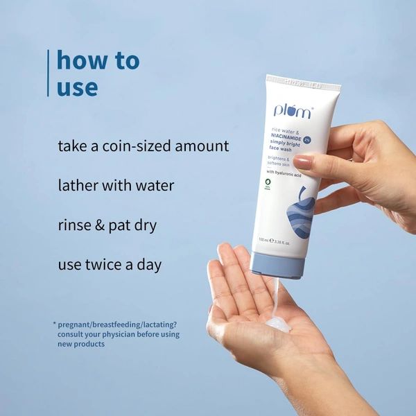 Plum 2% Niacinamide Simply Bright Face Wash 100ml | With Rice Water | Brightens & Smoothens Skin | Helps Fade Blemishes | Gentle, Non-Drying Cleanser | Vegan | Women & Men