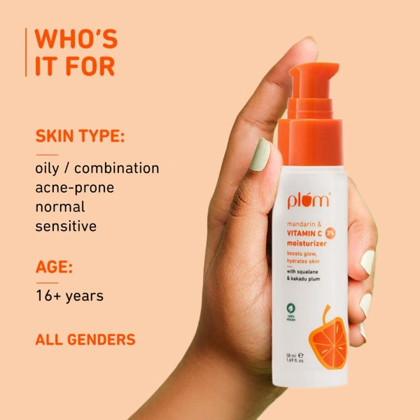 Plum 3% Vitamin C Moisturizer 50ml with Mandarin | Brightening Face Cream for Glowing Skin | Reduces Hyperpigmentation, Dullness & Uneven Skin Tone | Vegan & Fragrance-Free