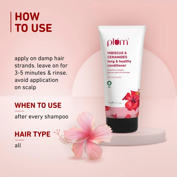 Plum All Hair Hibiscus & Ceramides Conditioner 175gm | Nourishing & Strengthening Conditioner with Shea Butter | Smoothens Hair, Prevents Split Ends | 100% Vegan & Cruelty-Free