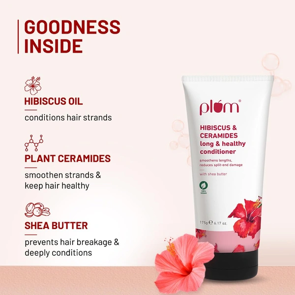 Plum All Hair Hibiscus & Ceramides Conditioner 175gm | Nourishing & Strengthening Conditioner with Shea Butter | Smoothens Hair, Prevents Split Ends | 100% Vegan & Cruelty-Free