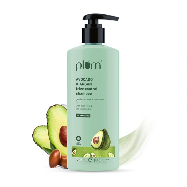 Plum Avocado & Argan Frizz Control Shampoo 250ml | For Curly, Wavy & Frizzy Hair | Sulphate & Paraben-Free | With Aloe Vera Extract | Reduces Frizz & Hydrates