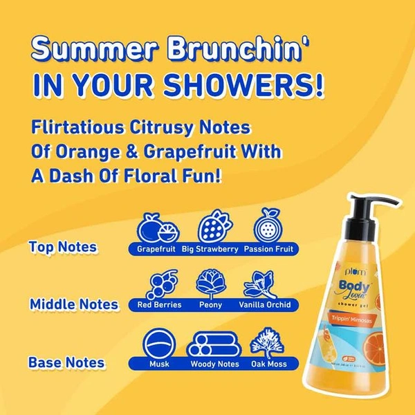 Plum Body Lovin' Shower Gel 240ml Enchanced with Trippin' Mimosas | Zesty Citrus Fragrance & Sulphate-Free | Gentle Cleanser & Vegan Formula | Refreshing Daily Body | Wash for All Skin Types