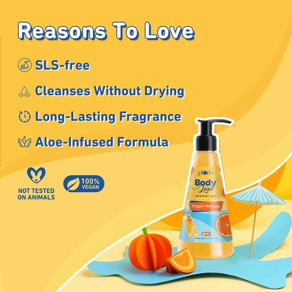Plum Body Lovin' Shower Gel 240ml Enchanced with Trippin' Mimosas | Zesty Citrus Fragrance & Sulphate-Free | Gentle Cleanser & Vegan Formula | Refreshing Daily Body | Wash for All Skin Types