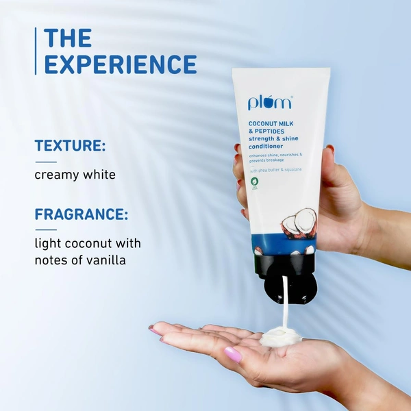 Plum Coconut Milk & Peptides Conditioner 175gm | Strengthens & Hydrates Hair | Soft, Smooth & Silky Hair | Conditioner for Dull & Rough Hair | Unisex & Vegan