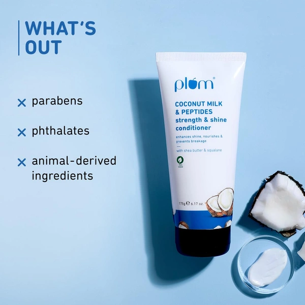 Plum Coconut Milk & Peptides Conditioner 175gm | Strengthens & Hydrates Hair | Soft, Smooth & Silky Hair | Conditioner for Dull & Rough Hair | Unisex & Vegan