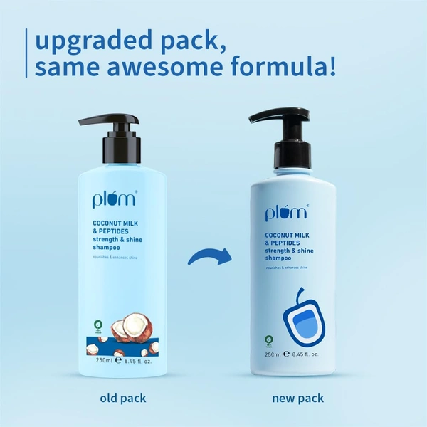 Plum Coconut Milk & Peptides Strength & Shine Shampoo 250ml | 22X Smoother Hair | Smoothening & Strengthening with Coconut Milk & Pea Peptide | Paraben-Free & Vegan