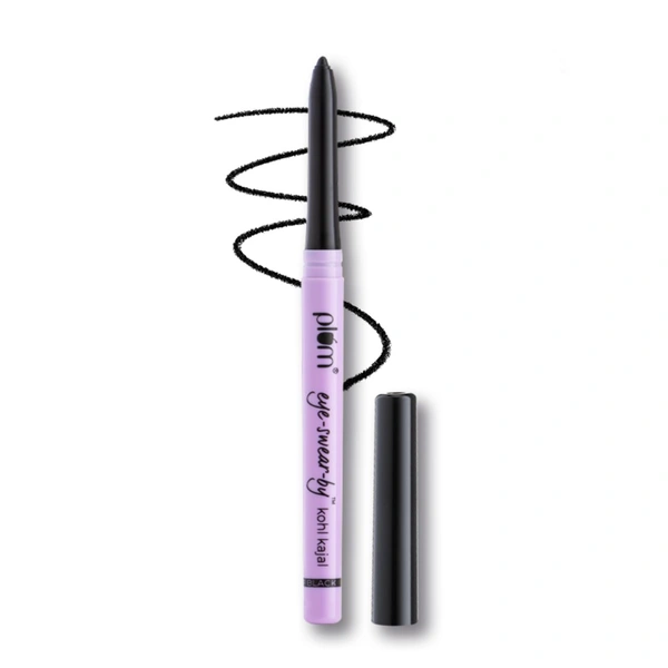 Plum Eye-Swear-By Kajal 0.35g Deep Black | Creamy Smooth, Waterproof & Smudge-Proof | 12hr Long-Lasting Twist-Up Kajal Pencil | Enriched with Vitamin E | 100% Vegan & Cruelty-Free