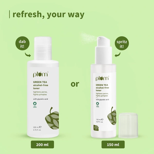Plum Green Tea Face Toner 200ml | With Glycolic Acid | Alcohol-Free | Fights Pimples, Tightens Pores & Controls Oil | Gently Exfoliates Dead Skin Cells | For Oily & Acne-Prone Skin | Women & Men | Vegan