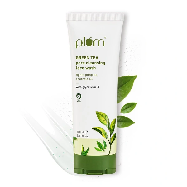 Plum Green Tea Pore Cleansing Face Wash 100ml | With Glycolic Acid | Fights Pimples & Controls Excess Oil | Gentle Exfoliating, Non-Drying | For Oily, Acne-Prone & Combination Skin | Vegan | Women & Men