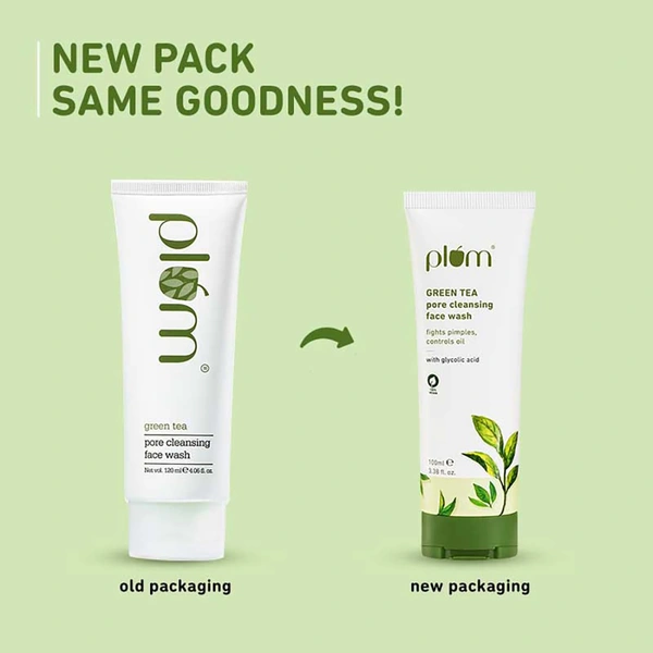 Plum Green Tea Pore Cleansing Face Wash 100ml | With Glycolic Acid | Fights Pimples & Controls Excess Oil | Gentle Exfoliating, Non-Drying | For Oily, Acne-Prone & Combination Skin | Vegan | Women & Men