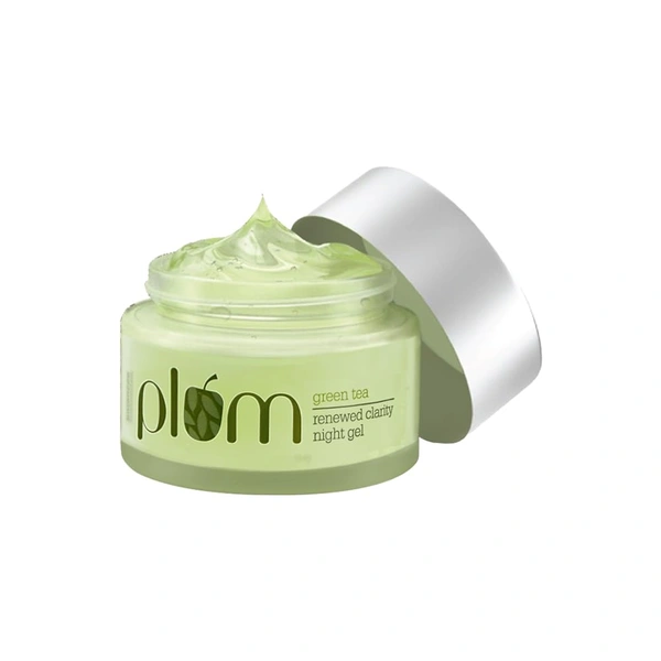 Plum Green Tea Renewed Clarity Night Gel 50ml with Glycolic Acid | Hydrating Night Cream for Women | Fights Acne, Repairs Overnight | Lightweight, Vegan & Paraben-Free
