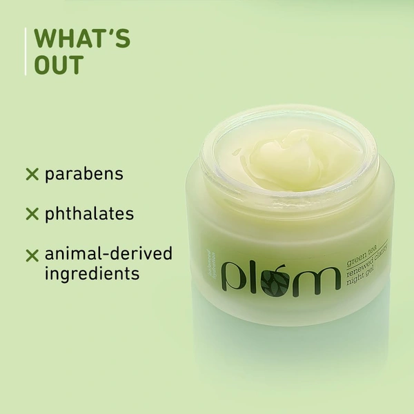 Plum Green Tea Renewed Clarity Night Gel 50ml with Glycolic Acid | Hydrating Night Cream for Women | Fights Acne, Repairs Overnight | Lightweight, Vegan & Paraben-Free