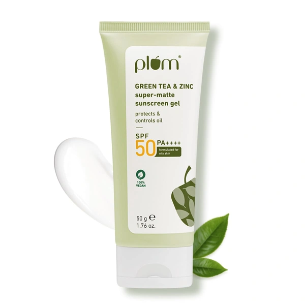 Plum Green Tea & Zinc Super-Matte Gel Sunscreen SPF 50 PA++++ 50g | Oil-Free, Non-Sticky, No White Cast | For Oily, Combination & Acne-Prone Skin | Vegan & Lightweight