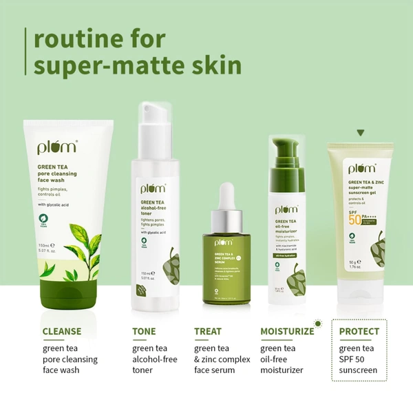 Plum Green Tea & Zinc Super-Matte Gel Sunscreen SPF 50 PA++++ 50g | Oil-Free, Non-Sticky, No White Cast | For Oily, Combination & Acne-Prone Skin | Vegan & Lightweight