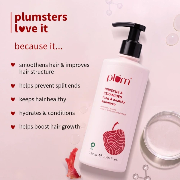 Plum Hibiscus & Ceramides Long & Healthy Shampoo 250ml | Hydrating & Conditioning Shampoo | Prevents Split Ends | With Hibiscus Extracts & Ceramides | 100% Vegan & Paraben-Free