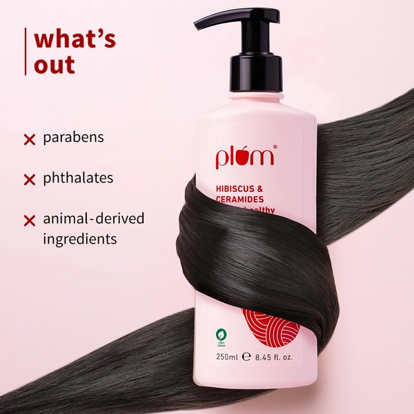 Plum Hibiscus & Ceramides Long & Healthy Shampoo 250ml | Hydrating & Conditioning Shampoo | Prevents Split Ends | With Hibiscus Extracts & Ceramides | 100% Vegan & Paraben-Free