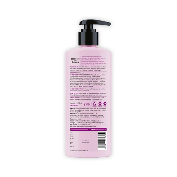 Plum Onion & Biotin Shampoo for Hairfall Control 250ml | Reduces Hairfall & Breakage | With Onion Extract, Biotin & D-Panthenol | Boosts Scalp Health | Paraben-Free & Vegan