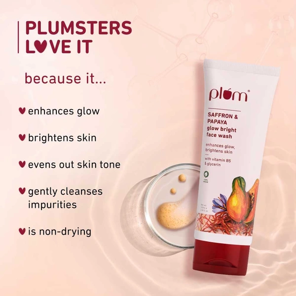 Plum Saffron & Papaya Glow Face Wash 100ml | With Vitamin B5 | Boosts Glow & Brightens Skin | Gentle, Non-Drying Gel Cleanser | For Women & Men | All Skin Types | Vegan
