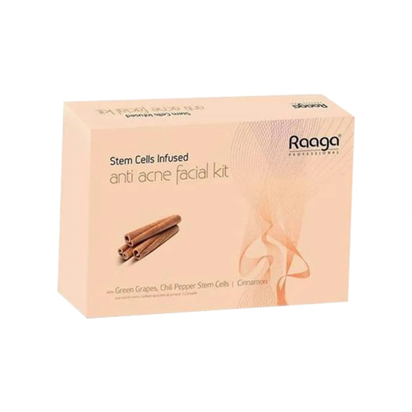 Raaga Professional Stem Cells Infused Anti Acne 6 Step Facial Kit 61g | with Green Grapes, Chilli Pepper Stem Cells & Cinnamon | Boos Skin Metabolism | Gives Long-Lasting Skin Protection | for All Skin Types