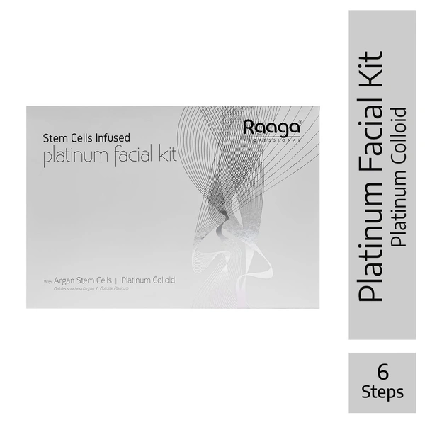 Raaga Professional Stem Cells Infused Platinum 6 Step Facial Kit - 61g | with Argan Stem Cells & Platinum Colloid | Restore Skin Balance | Skin cell regeneration | Suitable for All Skin Types