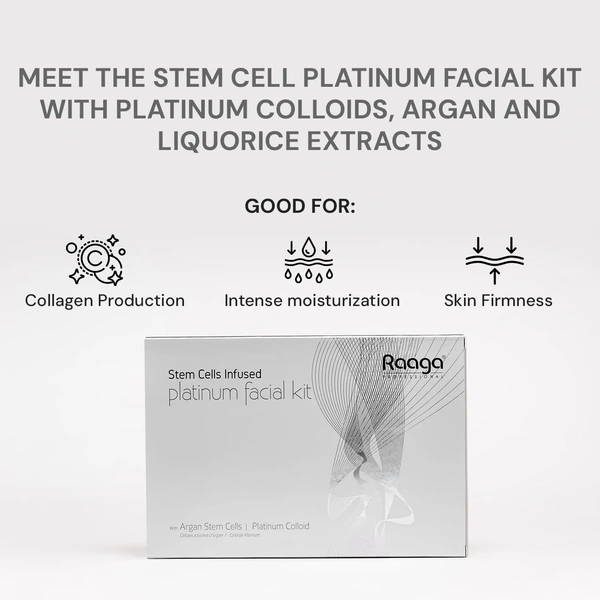 Raaga Professional Stem Cells Infused Platinum 6 Step Facial Kit - 61g | with Argan Stem Cells & Platinum Colloid | Restore Skin Balance | Skin cell regeneration | Suitable for All Skin Types