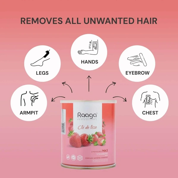 Raaga Professional Strawberry Liposoluble Wax 800ml | Hair Removal Wax for All Skin Types | Smooth & Gentle Body Wax | Salon Quality with Long-Lasting Results