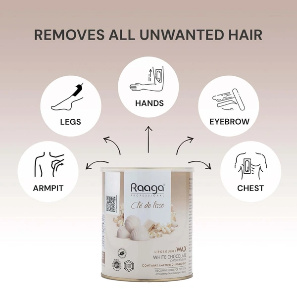 Raaga Professional White Chocolate Liposoluble Wax 800ml | Smooth Hair Removal for All Skin Types | Salon Quality Body Wax | Gentle, Moisturizing & Long-Lasting Results