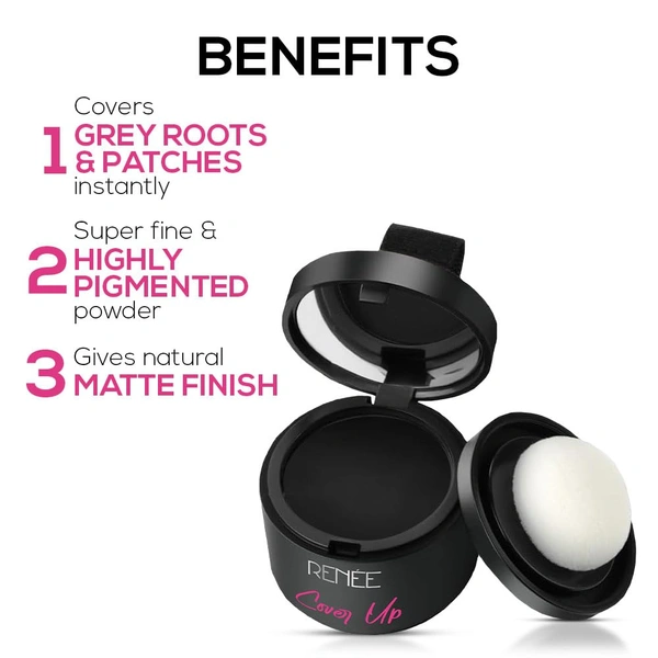 Renee RENEE Cover-Up Hair Powder ( Black ) 4g | Helps Cover Grey Roots & Patches | Highly Pigmented | Matte Finish | Invisible Flawless Finish | Instant Coverage | Long-Lasting
