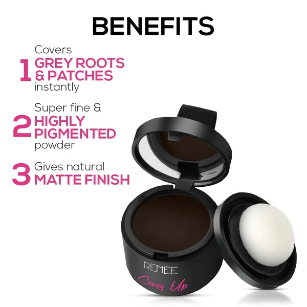 Renee RENEE Cover-Up Hair Powder ( Brown ) 4g | Helps Cover Grey Roots & Patches | Highly Pigmented | Matte Finish | Invisible Flawless Finish | Instant Coverage | Long-Lasting
