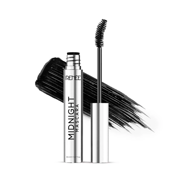 Renee Midnight Mascara  8ml | Volumizing & Lengthening Mascara | Intense Black Lash Definition | Bold, Long-Lasting Lashes | Smudge-Proof Mascara | Darkest Black | Clump-Free | Infused with Vitamin E | Suitable for All Eye Shapes |