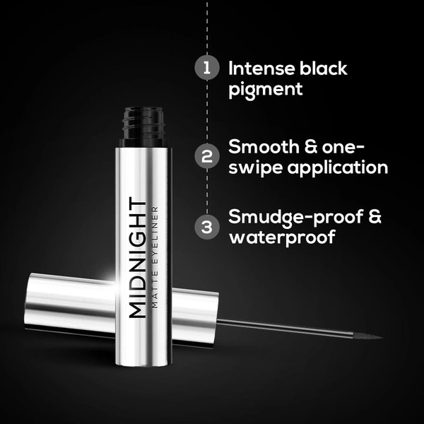 Renee Midnight Matte Eyeliner 2.5ml | Darkest Black | Smudge-Proof & Waterproof | Long Lasting | Smooth & One-Swipe-Application | Intense Black Pigment | Enriched with Chamomile, Aloe Vera & Vitamin E
