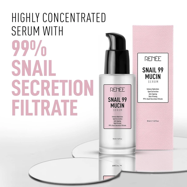 Renee Snail 99 Mucin Serum for Face  50ml | Hydrating & Skin Repair Serum | Boost Skin Elasticity | Ideal for Glowing Skin | 99% Snail Secretion Filtrate | Intense Hydration, Blemishes, Wrinkles & Spot Correction, Anti Ageing, Skin Firming - All Skin Types |