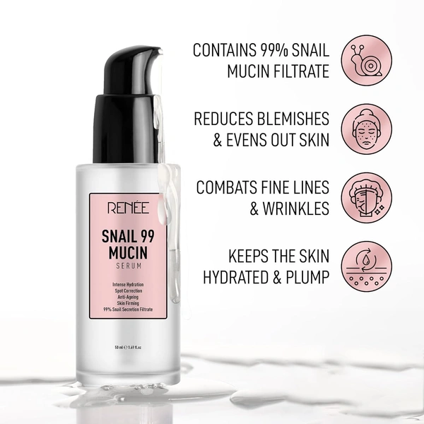 Renee Snail 99 Mucin Serum for Face  50ml | Hydrating & Skin Repair Serum | Boost Skin Elasticity | Ideal for Glowing Skin | 99% Snail Secretion Filtrate | Intense Hydration, Blemishes, Wrinkles & Spot Correction, Anti Ageing, Skin Firming - All Skin Types |