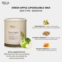 Rica Green Apple Liposoluble Wax | Gentle Hair Removal with Antioxidant-Rich Formula | Superior Tan Removal | Easy To Use | Soothing & Hydrating Skin | 800ml