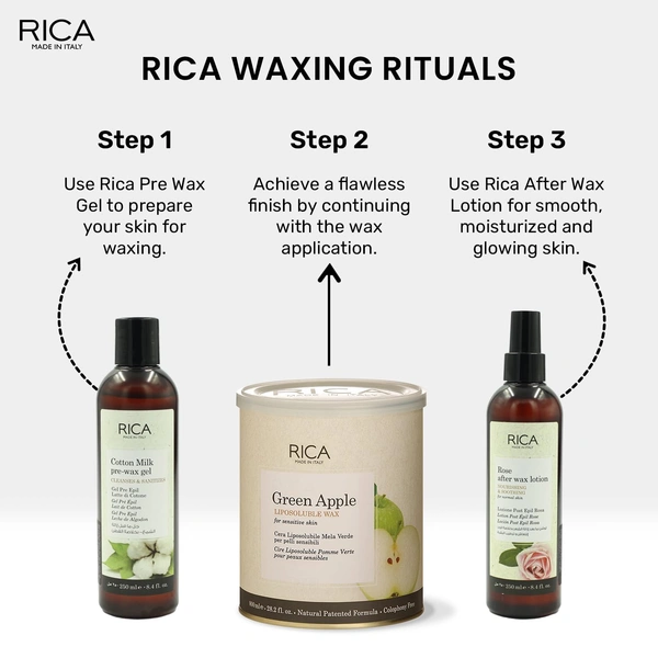 Rica Green Apple Liposoluble Wax | Gentle Hair Removal with Antioxidant-Rich Formula | Superior Tan Removal | Easy To Use | Soothing & Hydrating Skin | 800ml